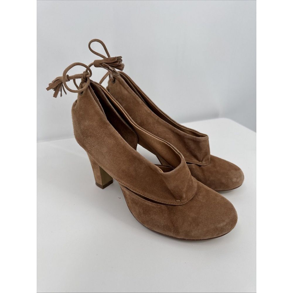 Jeffrey Campbell Handmade Ibiza Mabel Tan Suede Leather Heels Cutout‎ Tassel